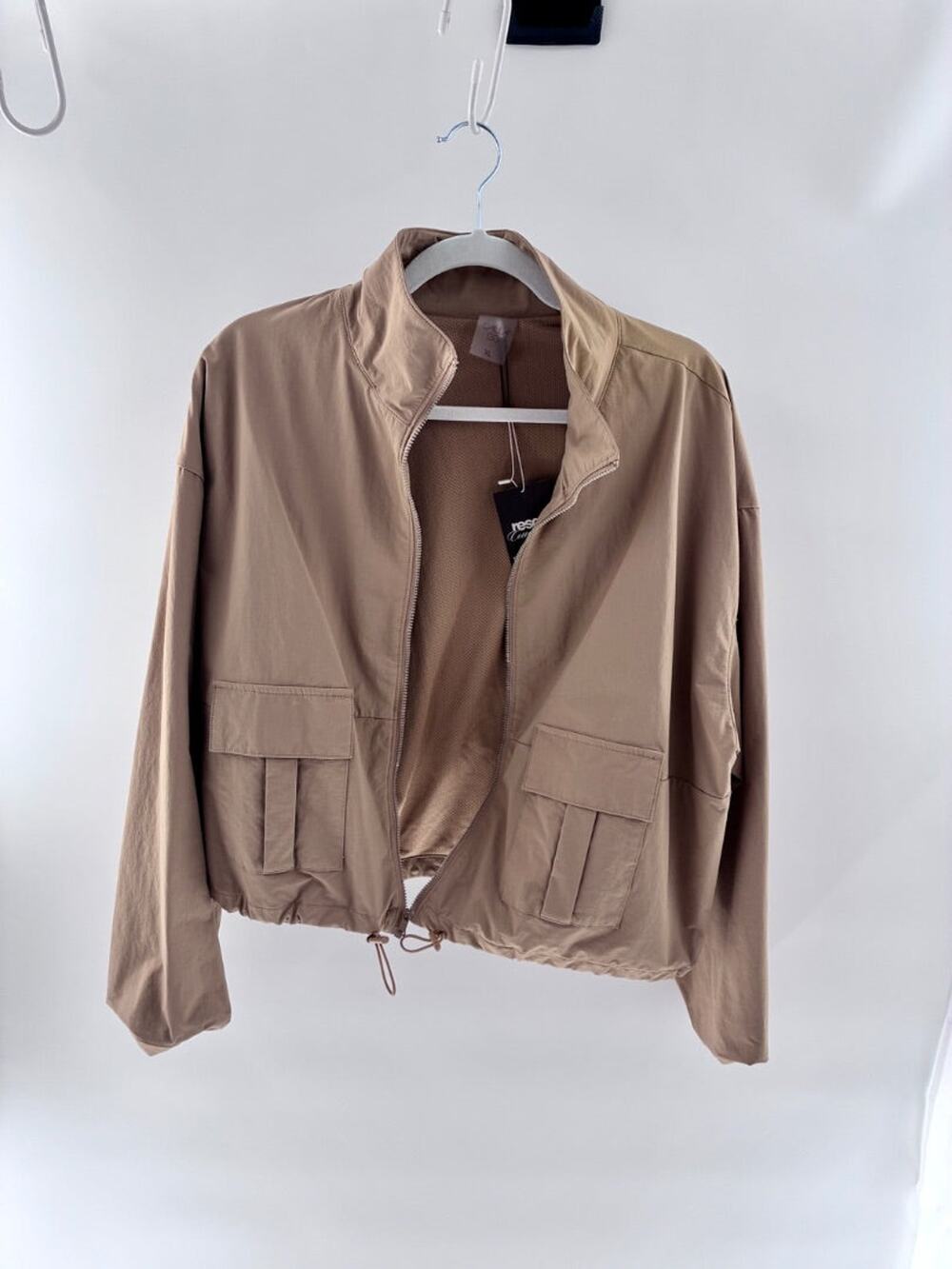 Calia Long Sleeve Full Zip Parachute Windbreaker Crop Jacket Tan Women's Size XL